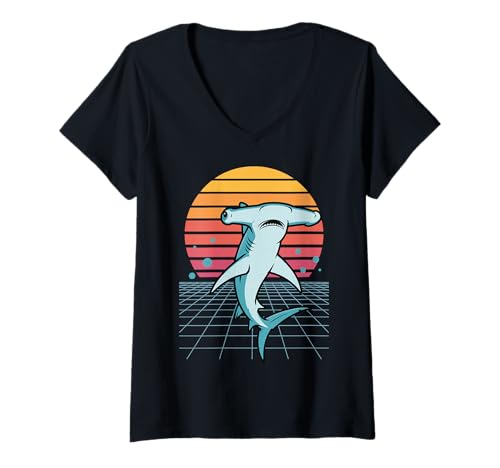 Damen Hammerhai Retro Meeresbiologe T-Shirt mit V-Ausschnitt Damen Hammerhai Retro Meeresbiologe T-Shirt mit V-Ausschnitt von Hammerhai Retro Ozean Taucher Vintage