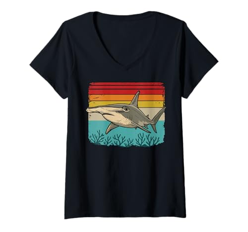 Damen Hammerhai Retro Meeresbiologe T-Shirt mit V-Ausschnitt Damen Hammerhai Retro Meeresbiologe T-Shirt mit V-Ausschnitt von Hammerhai Retro Ozean Taucher Vintage