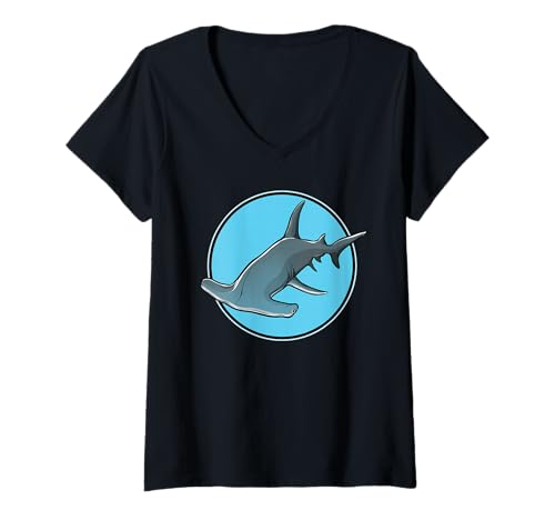 Damen Hammerhaie Hammerhai T-Shirt mit V-Ausschnitt Damen Hammerhaie Hammerhai T-Shirt mit V-Ausschnitt von Hammerhaie Hammerhai Tier Shop