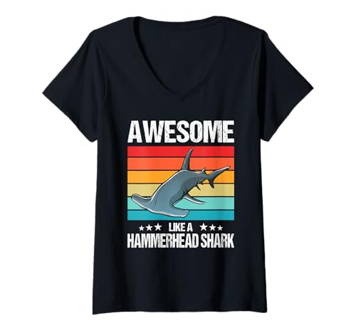 Damen Hammerhaie Hammerhai T-Shirt mit V-Ausschnitt Damen Hammerhaie Hammerhai T-Shirt mit V-Ausschnitt von Hammerhaie Hammerhai Tier Shop