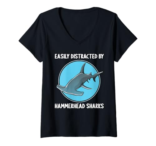 Damen Hammerhaie Hammerhai T-Shirt mit V-Ausschnitt Damen Hammerhaie Hammerhai T-Shirt mit V-Ausschnitt von Hammerhaie Hammerhai Tier Shop