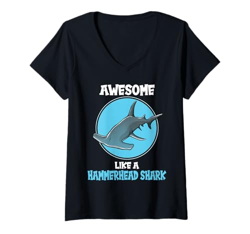 Damen Hammerhaie Hammerhai T-Shirt mit V-Ausschnitt Damen Hammerhaie Hammerhai T-Shirt mit V-Ausschnitt von Hammerhaie Hammerhai Tier Shop