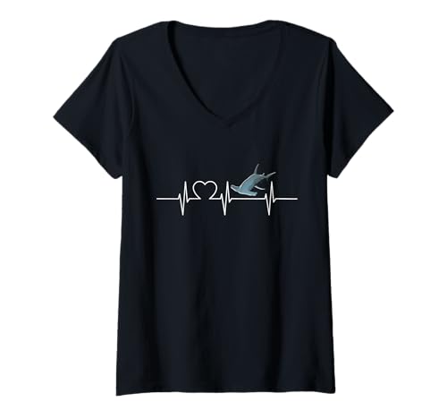 Damen Hammerhaie Herzschlag Hammerhai T-Shirt mit V-Ausschnitt Damen Hammerhaie Herzschlag Hammerhai T-Shirt mit V-Ausschnitt von Hammerhaie Hammerhai Tier Shop