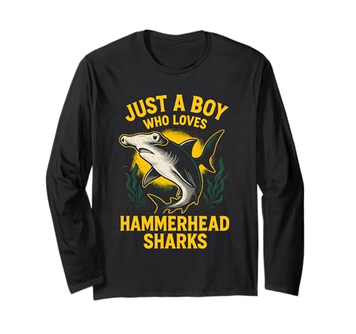 Boy Loves Hammerhead Shark Retro Herren Ocean Langarmshirt Boy Loves Hammerhead Shark Retro Herren Ocean Langarmshirt von Hammerhead Harmony - Surf's Up Shark Apparel