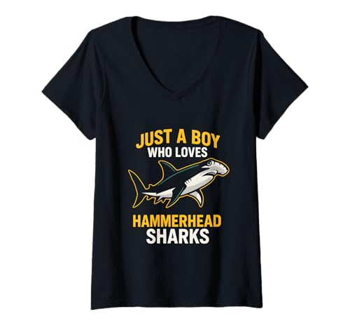 Damen Boy Loves Hammerhead Shark Retro Herren Ocean T-Shirt mit V-Ausschnitt Damen Boy Loves Hammerhead Shark Retro Herren Ocean T-Shirt mit V-Ausschnitt von Hammerhead Harmony - Surf's Up Shark Apparel