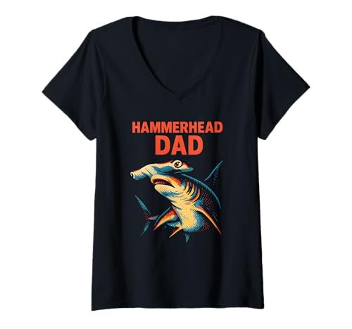 Damen Hammerhead Dad Cool Shark Ocean Fun Surfs Up für Vater T-Shirt mit V-Ausschnitt Damen Hammerhead Dad Cool Shark Ocean Fun Surfs Up für Vater T-Shirt mit V-Ausschnitt von Hammerhead Harmony - Surf's Up Shark Apparel