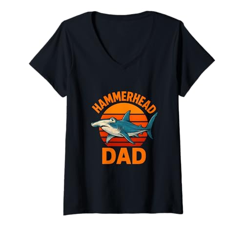 Damen Hammerhead Dad Herren Ocean Surfs Up Retro Sunset Cool T-Shirt mit V-Ausschnitt Damen Hammerhead Dad Herren Ocean Surfs Up Retro Sunset Cool T-Shirt mit V-Ausschnitt von Hammerhead Harmony - Surf's Up Shark Apparel