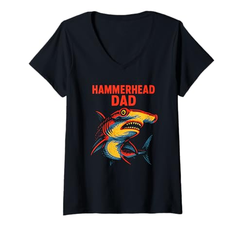 Damen Hammerhead Dad Ocean surft hoch T-Shirt mit V-Ausschnitt Damen Hammerhead Dad Ocean surft hoch T-Shirt mit V-Ausschnitt von Hammerhead Harmony - Surf's Up Shark Apparel