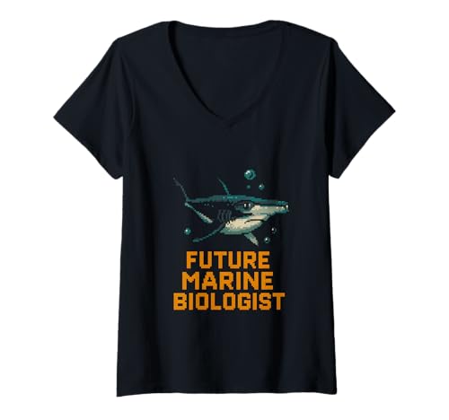 Damen Hammerhead Future Marine Biologe Ocean Fun T-Shirt mit V-Ausschnitt Damen Hammerhead Future Marine Biologe Ocean Fun T-Shirt mit V-Ausschnitt von Hammerhead Harmony - Surf's Up Shark Apparel