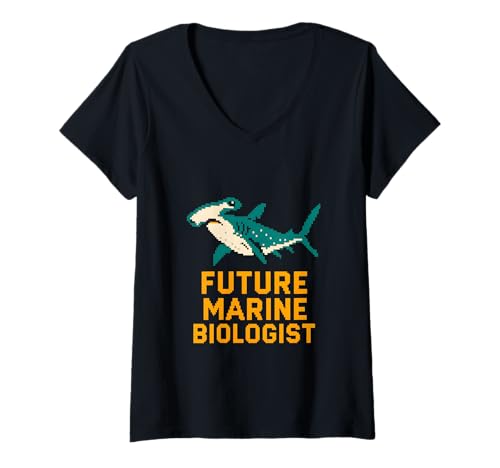 Damen Hammerhead Future Marine Biologe Ocean Fun T-Shirt mit V-Ausschnitt Damen Hammerhead Future Marine Biologe Ocean Fun T-Shirt mit V-Ausschnitt von Hammerhead Harmony - Surf's Up Shark Apparel