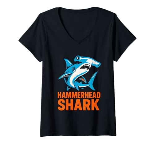 Damen Hammerhead Shark Cool Marine Biologe Ocean Fun Surf T-Shirt mit V-Ausschnitt Damen Hammerhead Shark Cool Marine Biologe Ocean Fun Surf T-Shirt mit V-Ausschnitt von Hammerhead Harmony - Surf's Up Shark Apparel