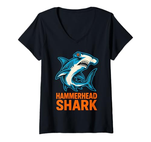 Damen Hammerhead Shark Cool Marine Biologe Ocean Fun Surf T-Shirt mit V-Ausschnitt Damen Hammerhead Shark Cool Marine Biologe Ocean Fun Surf T-Shirt mit V-Ausschnitt von Hammerhead Harmony - Surf's Up Shark Apparel