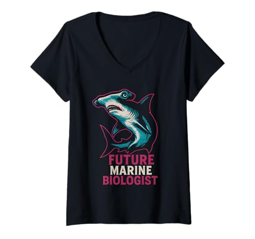Damen Hammerhead Shark Future Marine Biologe Ocean Fun T-Shirt mit V-Ausschnitt Damen Hammerhead Shark Future Marine Biologe Ocean Fun T-Shirt mit V-Ausschnitt von Hammerhead Harmony - Surf's Up Shark Apparel