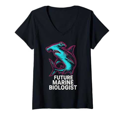 Damen Hammerhead Shark Future Marine Biologe Ocean Fun T-Shirt mit V-Ausschnitt Damen Hammerhead Shark Future Marine Biologe Ocean Fun T-Shirt mit V-Ausschnitt von Hammerhead Harmony - Surf's Up Shark Apparel