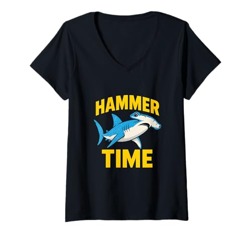 Damen Hammerhead Shark Hammer Time Retro Herren Surf T-Shirt mit V-Ausschnitt Damen Hammerhead Shark Hammer Time Retro Herren Surf T-Shirt mit V-Ausschnitt von Hammerhead Harmony - Surf's Up Shark Apparel