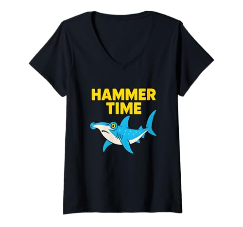 Damen Hammerhead Shark Hammer Time Retro Herren Surf T-Shirt mit V-Ausschnitt Damen Hammerhead Shark Hammer Time Retro Herren Surf T-Shirt mit V-Ausschnitt von Hammerhead Harmony - Surf's Up Shark Apparel