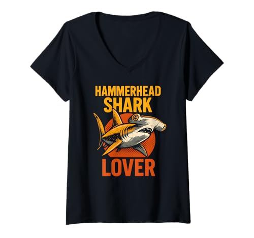Damen Hammerhead Shark Lover Retro Herren Surf T-Shirt mit V-Ausschnitt Damen Hammerhead Shark Lover Retro Herren Surf T-Shirt mit V-Ausschnitt von Hammerhead Harmony - Surf's Up Shark Apparel