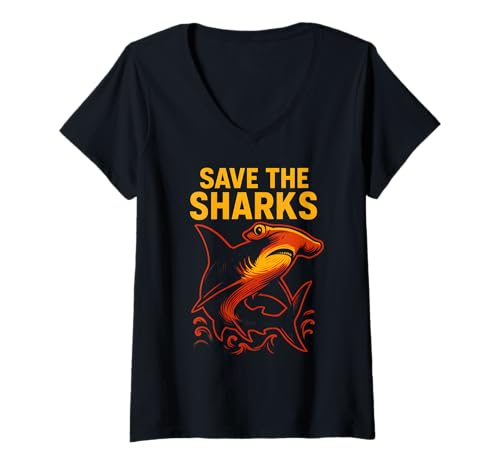 Damen Hammerhead Shark Rettet die Haie Ocean Surf T-Shirt mit V-Ausschnitt Damen Hammerhead Shark Rettet die Haie Ocean Surf T-Shirt mit V-Ausschnitt von Hammerhead Harmony - Surf's Up Shark Apparel