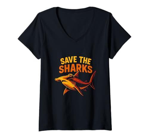 Damen Hammerhead Shark Rettet die Haie Ocean Surf T-Shirt mit V-Ausschnitt Damen Hammerhead Shark Rettet die Haie Ocean Surf T-Shirt mit V-Ausschnitt von Hammerhead Harmony - Surf's Up Shark Apparel
