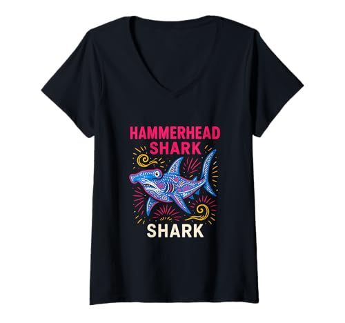 Damen Hammerhead Shark Surf's Up Ocean Vintage Herren T-Shirt mit V-Ausschnitt Damen Hammerhead Shark Surf's Up Ocean Vintage Herren T-Shirt mit V-Ausschnitt von Hammerhead Harmony - Surf's Up Shark Apparel