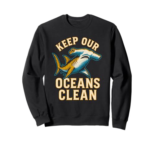 Hammerhead Keep Our Oceans Clean Vintage Herren Hai Sweatshirt Hammerhead Keep Our Oceans Clean Vintage Herren Hai Sweatshirt von Hammerhead Harmony - Surf's Up Shark Apparel