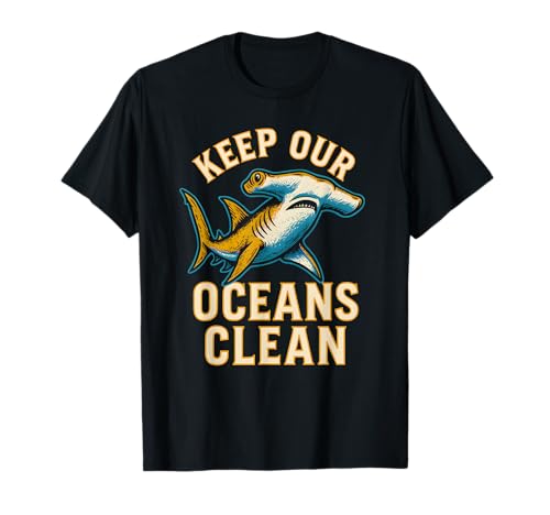 Hammerhead Keep Our Oceans Clean Vintage Herren Hai T-Shirt Hammerhead Keep Our Oceans Clean Vintage Herren Hai T-Shirt von Hammerhead Harmony - Surf's Up Shark Apparel