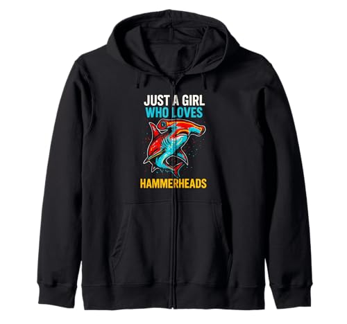 Mädchen, das Hammerheads liebt, Vintage-Mädchen, Shark Kapuzenjacke Mädchen, das Hammerheads liebt, Vintage-Mädchen, Shark Kapuzenjacke von Hammerhead Harmony - Surf's Up Shark Apparel
