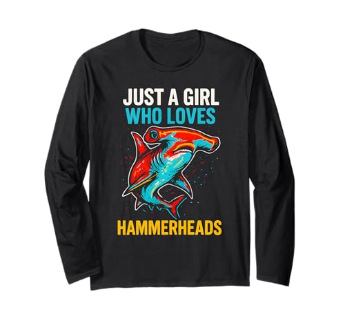 Mädchen, das Hammerheads liebt, Vintage-Mädchen, Shark Langarmshirt Mädchen, das Hammerheads liebt, Vintage-Mädchen, Shark Langarmshirt von Hammerhead Harmony - Surf's Up Shark Apparel