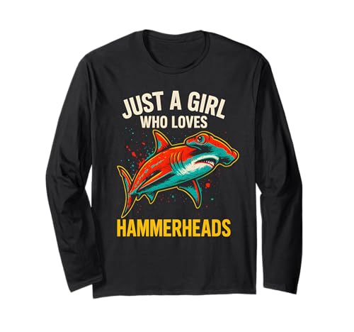 Mädchen, das Hammerheads liebt, Vintage-Mädchen, Shark Langarmshirt Mädchen, das Hammerheads liebt, Vintage-Mädchen, Shark Langarmshirt von Hammerhead Harmony - Surf's Up Shark Apparel