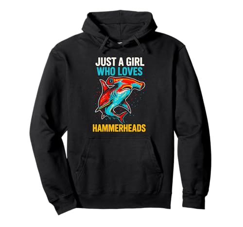 Mädchen, das Hammerheads liebt, Vintage-Mädchen, Shark Pullover Hoodie Mädchen, das Hammerheads liebt, Vintage-Mädchen, Shark Pullover Hoodie von Hammerhead Harmony - Surf's Up Shark Apparel