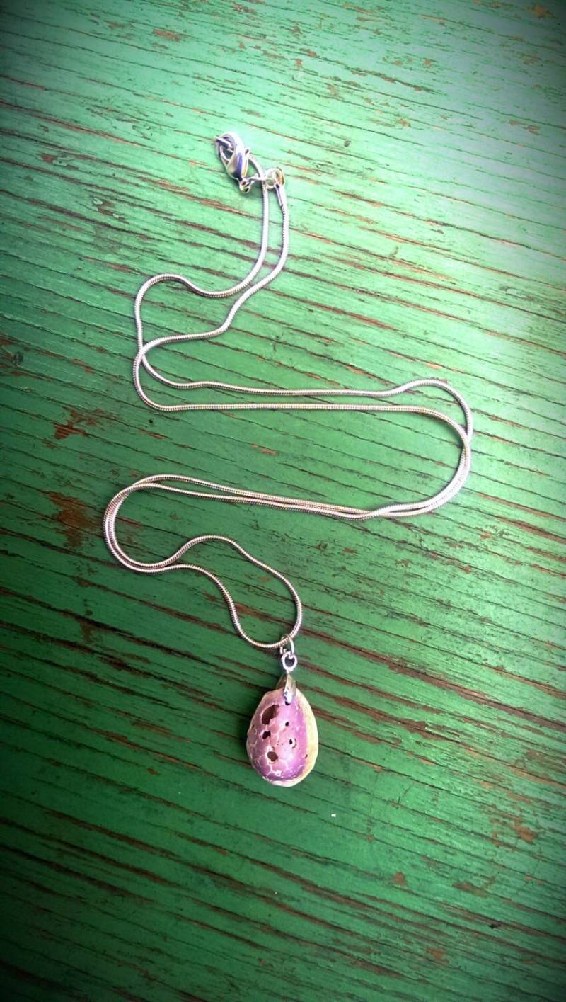 Blass Violett Zerschmettert Cowry Shell Sterling Silber Halskette Blass Violett Zerschmettert Cowry Shell Sterling Silber Halskette von HammerheadJunkyard