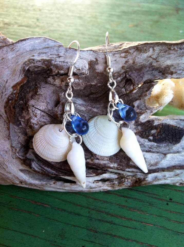 Nadelförmige Eulimid, Blaue Glasperle Und Winzige Clam Shell Sterling Silber Ohrringe Handgefertigt Nadelförmige Eulimid, Blaue Glasperle Und Winzige Clam Shell Sterling Silber Ohrringe Handgefertigt von HammerheadJunkyard