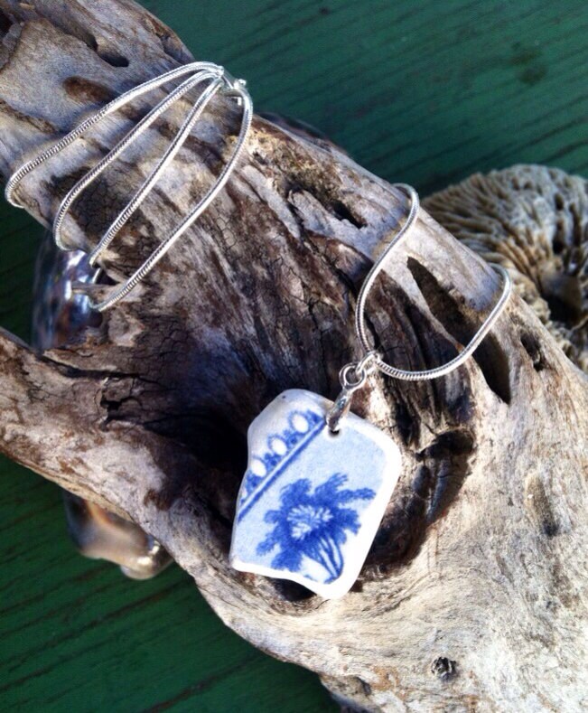 Schöne Blaue Palme Gebrochen Meer Fliese/China Handarbeit Auf/sterling Silber Kette Schöne Blaue Palme Gebrochen Meer Fliese/China Handarbeit Auf/sterling Silber Kette von HammerheadJunkyard