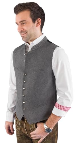 Hammerschmid Trachtenweste Max grau ohne Ärmel, klassische Lodenweste für Herren, elegantes Gilet für Männer 56 von Hammerschmid