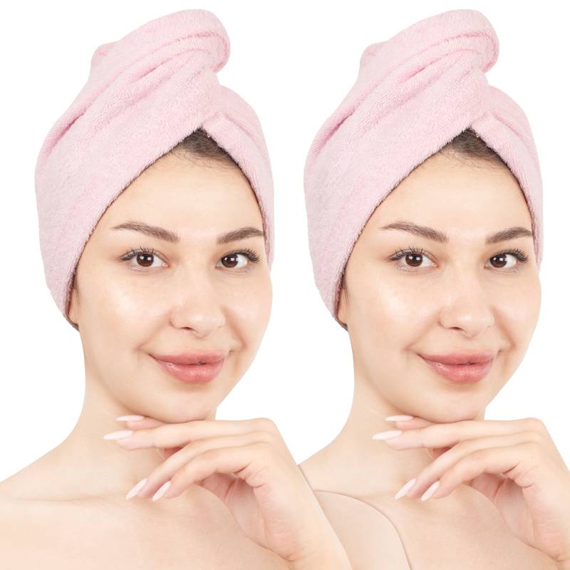 HAMMETEX Turban-Handtuch "2er Set Haarturban Damen, 100% Baumwolle, Flauschig & Schnelltrocknend", (Set, 2 St., 2), Uni-Farben, weich von Hammetex