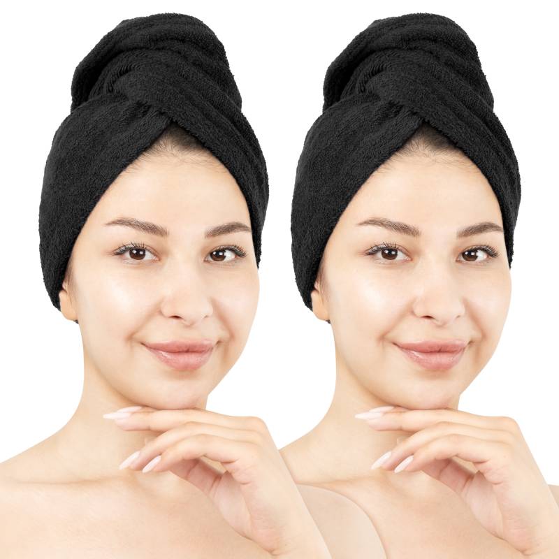HAMMETEX Turban-Handtuch "2er Set Haarturban Damen, 100% Baumwolle, Flauschig & Schnelltrocknend" Uni-Farben, weich von Hammetex