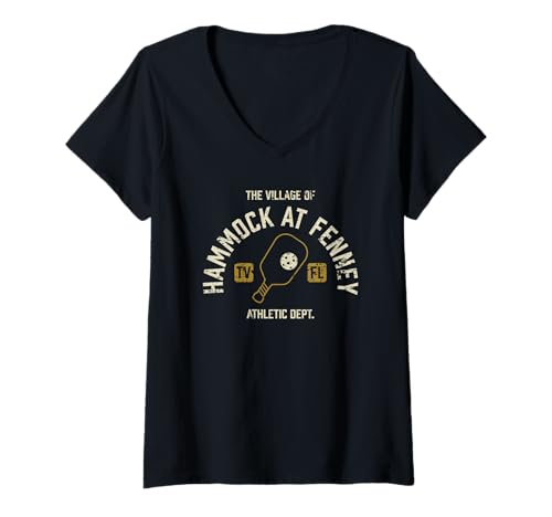 Damen Das Dorf der Hängematte bei Fenney Distressed Design T-Shirt mit V-Ausschnitt Damen Das Dorf der Hängematte bei Fenney Distressed Design T-Shirt mit V-Ausschnitt von Hammock at Fenney TV FL USA Designs and Souvenirs
