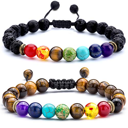 Hamoery Herren Damen 8 mm Lavastein Perlen Chakra Armband geflochtenes Seil Naturstein Yoga Armband Armreif, regular, Stein, möglicherweise Leder oder Stoff Hamoery Herren Damen 8 mm Lavastein Perlen Chakra Armband geflochtenes Seil Naturstein Yoga Armband Armreif, regular, Stein, möglicherweise Leder oder Stoff von Hamoery