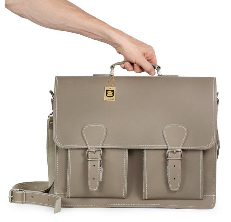 Hamosons Aktentasche Klassische Aktentasche Lehrertasche in L Leder Beige-Grau Hamosons 600 von Hamosons