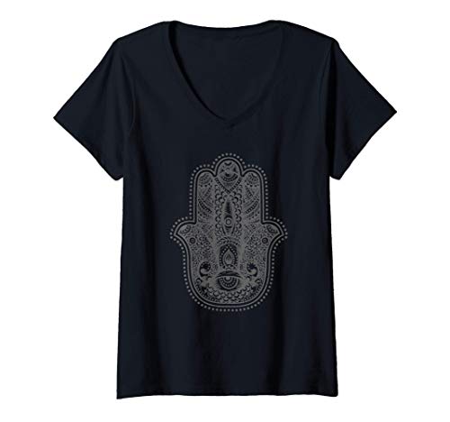 Damen Hamsa Hand Der Fatima Orientalisch Islamisches Symbol Yoga T-Shirt mit V-Ausschnitt Damen Hamsa Hand Der Fatima Orientalisch Islamisches Symbol Yoga T-Shirt mit V-Ausschnitt von Hamsa Hand - Yoga Apparel