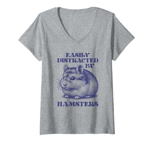 Damen Hamsterliebhaber, leicht von Hamstern abgelenkt T-Shirt mit V-Ausschnitt Damen Hamsterliebhaber, leicht von Hamstern abgelenkt T-Shirt mit V-Ausschnitt von Hamster Animal Lover Outfits Girls Women