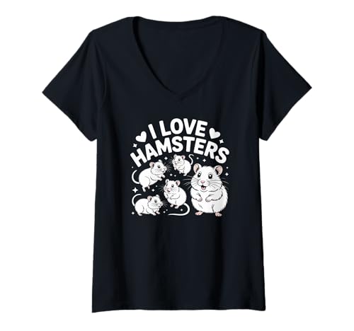 Damen I Love Hamsters Nagetier-Begleiter T-Shirt mit V-Ausschnitt Damen I Love Hamsters Nagetier-Begleiter T-Shirt mit V-Ausschnitt von Hamster Enthusiast Adorable Pet Lovers