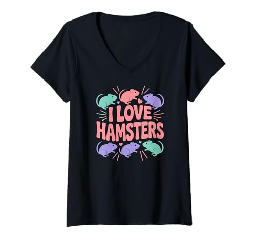 Damen I Love Hamsters Nagetierkunst T-Shirt mit V-Ausschnitt Damen I Love Hamsters Nagetierkunst T-Shirt mit V-Ausschnitt von Hamster Enthusiast Pet Lovers