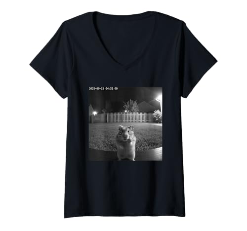Damen Funny Hamster Flipping Off Middle Finger On Security Camera T-Shirt mit V-Ausschnitt Damen Funny Hamster Flipping Off Middle Finger On Security Camera T-Shirt mit V-Ausschnitt von Hamster Flipping Off Middle Finger Security Camera