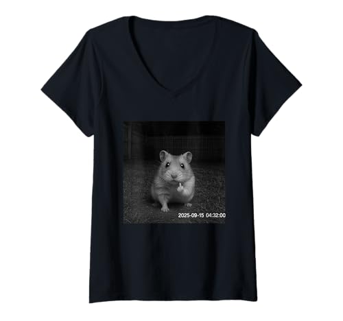 Damen Funny Hamster Flipping Off Middle Finger On Security Camera T-Shirt mit V-Ausschnitt Damen Funny Hamster Flipping Off Middle Finger On Security Camera T-Shirt mit V-Ausschnitt von Hamster Flipping Off Middle Finger Security Camera