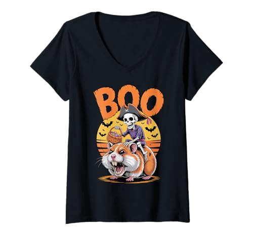 Damen Gruseliges Hamsterkostüm auf Boo Hamster Halloween T-Shirt mit V-Ausschnitt Damen Gruseliges Hamsterkostüm auf Boo Hamster Halloween T-Shirt mit V-Ausschnitt von Hamster Halloween kids, women, men