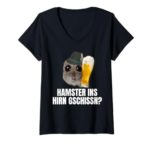 Damen Hamster Ins Hirn Gschissn T-Shirt mit V-Ausschnitt Damen Hamster Ins Hirn Gschissn T-Shirt mit V-Ausschnitt von Hamster Ins Hirn Geschissen