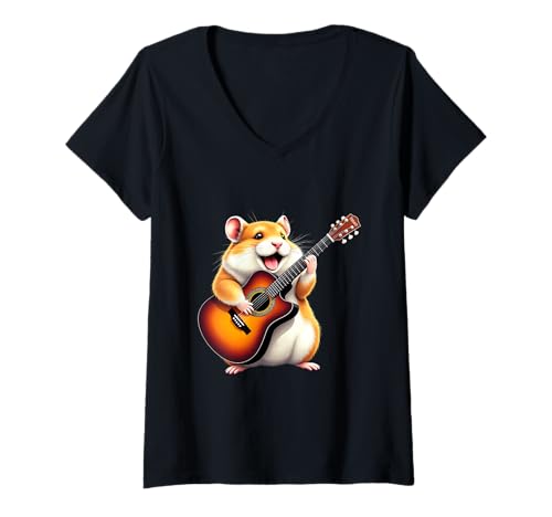 Damen Lustiges Hamsterspieler-Gitarren-Design für Musikliebhaber T-Shirt mit V-Ausschnitt Damen Lustiges Hamsterspieler-Gitarren-Design für Musikliebhaber T-Shirt mit V-Ausschnitt von Hamster Lovers Designs