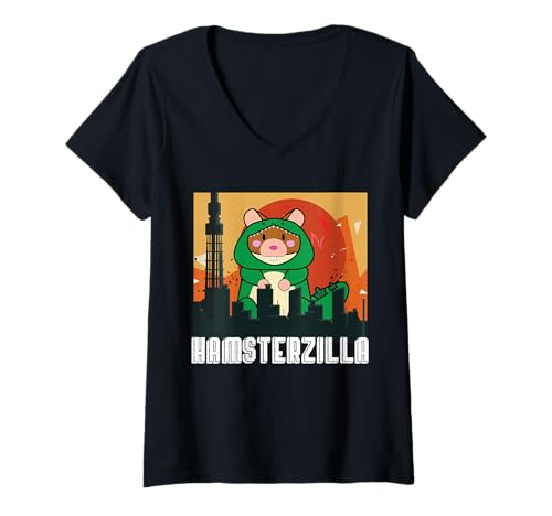 Damen Hamsterzilla Nager Haustier Kleintierliebhaber T-Shirt mit V-Ausschnitt Damen Hamsterzilla Nager Haustier Kleintierliebhaber T-Shirt mit V-Ausschnitt von Hamster Owner Rodent Enthusiast