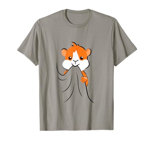 Hamster and Guinea Pig Stuff Niedliches freches Meerschweinchen-Essen T-Shirt Grau S Cartoon T-Shirt Klassische Passform Halbarm Pull-On Kinder Herren, die Hamster- und Meerschweinchenliebhaber sind von Hamster and Guinea Pig Stuff